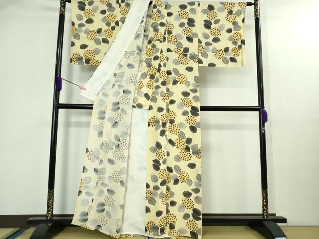 平和屋本店▽極上　銀座　志ま亀　小紋　単衣　紫陽花　女郎花色地　たとう紙付き　逸品　未使用　DZAB2961kh6 平和屋本店▽極上 銀座 志ま亀 小紋 単衣 紫陽花 女郎花色地 たとう紙