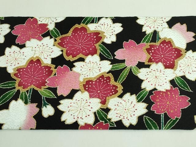 平和屋本店●超希少 東京友禅 久呂田明功 青山みとも 九寸名古屋帯 枝垂れ桜 黒地 金彩 鬼しぼ縮緬 反端・たとう紙付き 逸品 DZAB3613kh6 平和屋本店○超希少 東京友禅 久呂田明功 青山みとも 九寸名古屋帯
