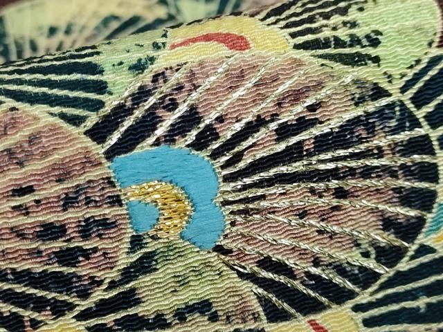 平和屋本店○極上 創業130年 江戸染繍友禅 大彦 太鼓柄袋帯 孔雀羽根文