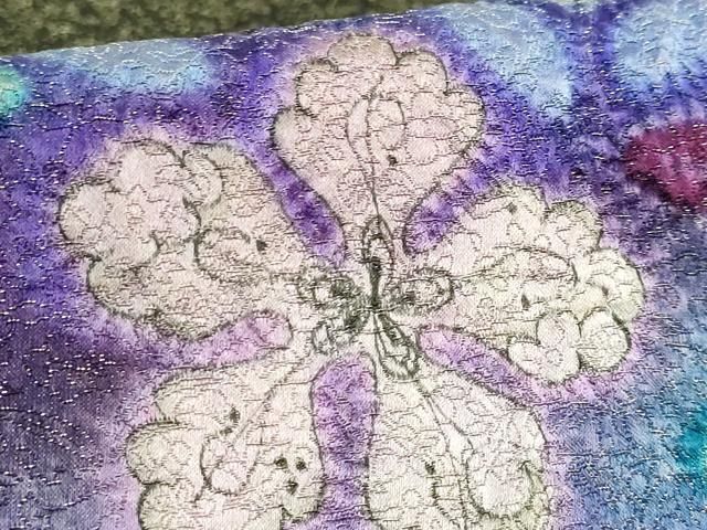 平和屋本店○極上 久保田一竹 幻の辻が花 太鼓柄袋帯 黒地 金通し地