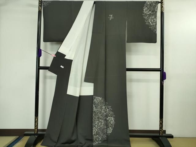 平和屋本店●極上　ジャパンオートクチュール　渡辺雪三郎　訪問着　草花文　蝉色地　金銀彩　逸品　DZAB3713kh6 平和屋本店○極上 ジャパンオートクチュール 渡辺雪三郎 訪問着 草花文