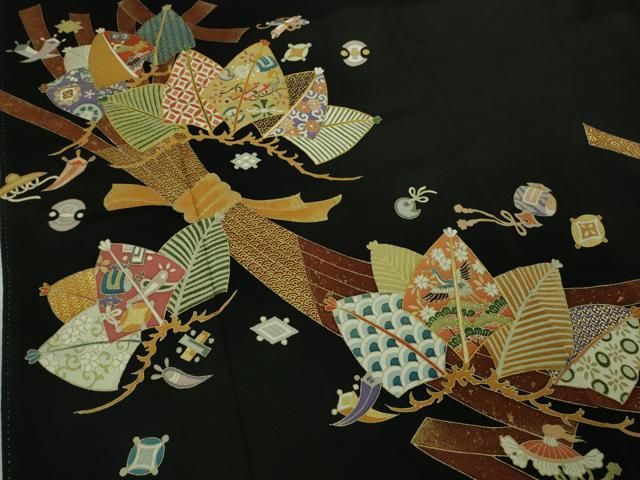 平和屋本店●極上　創業460年・千總　黒留袖　刺繍　束ね熨斗　宝尽くし松文　金彩　高島屋扱い　逸品　DZAB3721kh6 平和屋本店○極上 創業460年・千總 黒留袖 刺繍 束ね熨斗 宝尽くし松文