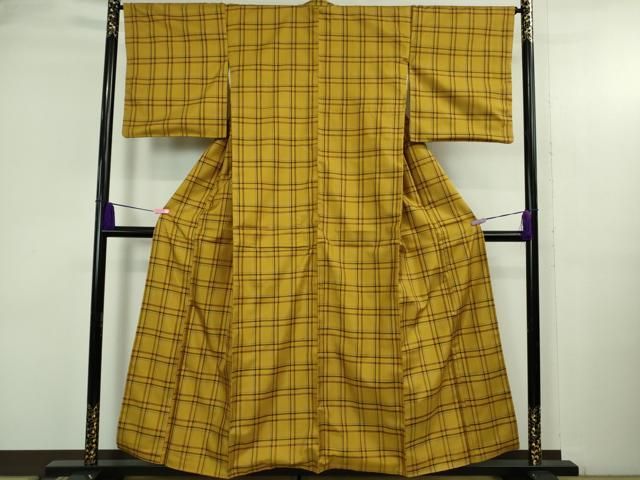 平和屋本店○極上 本場黄八丈 まるまなこ 紬 格子 逸品 DZAB3757kh6