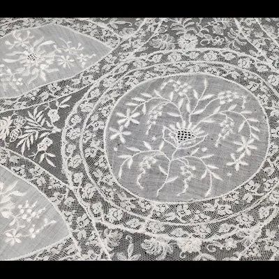 フランス製 アンティークレース・手刺繍楕円形テーブルセンター - メルカリ