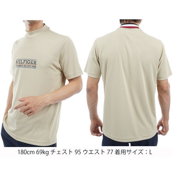 トミーヒルフィガー ゴルフ メンズ フロントロゴ 半袖モックネックシャツ TOMMY HILFIGER GOLF THMA404 サンドベージュ(28)