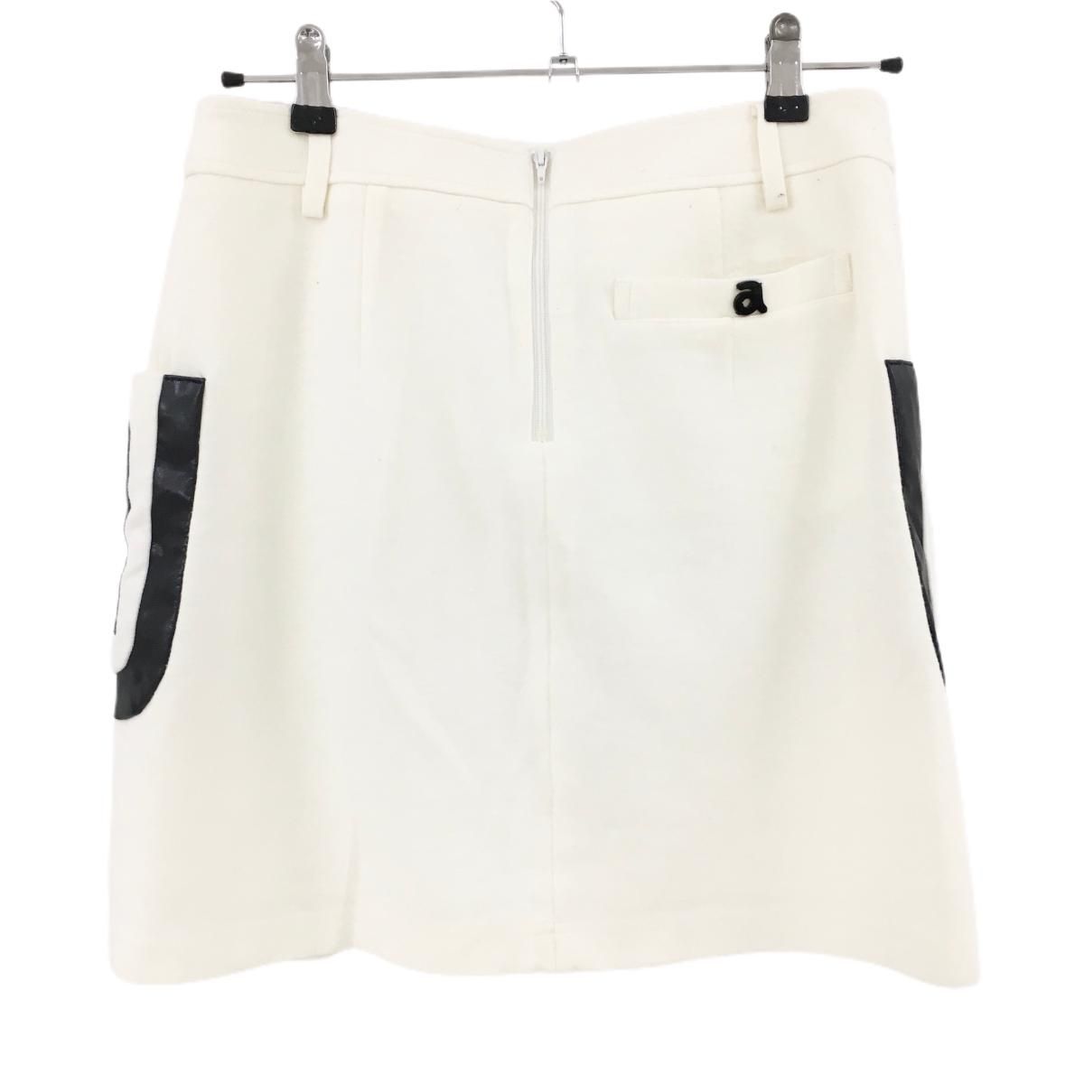 アルチビオ スカート 白×黒 ポケット部合成皮革 ウール混 裏地付