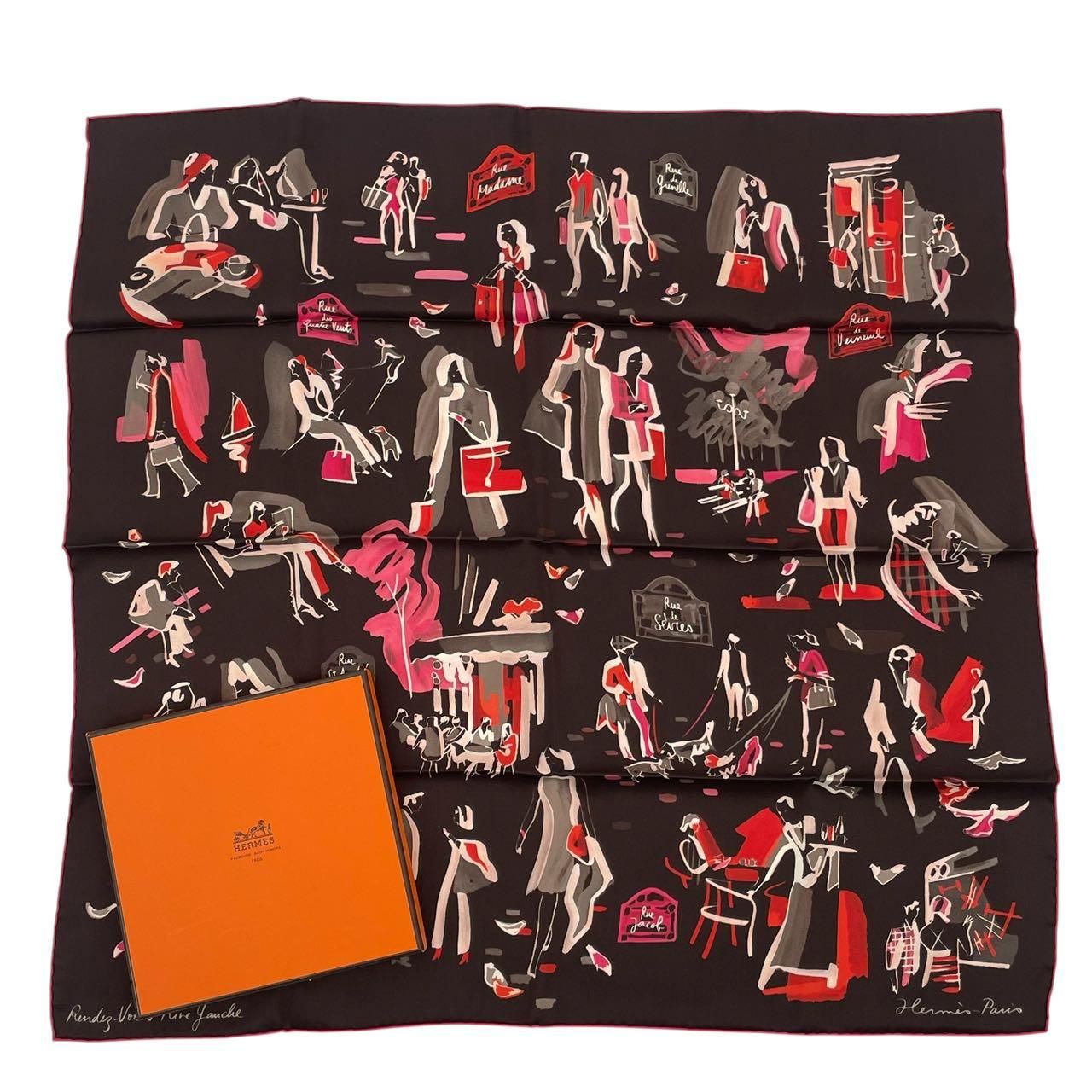 新品同様 HERMES エルメス スカーフ シルク Rendez vous Rive Gauche 