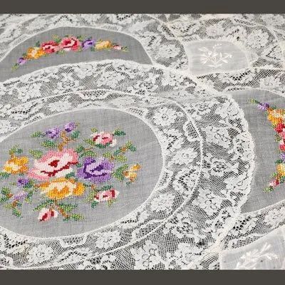 【フランス・シルク製】アンティーク レース 円形直径116cm フランス製 アンティークレース・手刺繍円形テーブルセンター - メルカリ