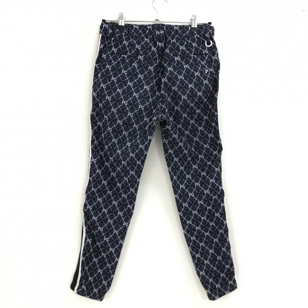 パーリーゲイツ パンツ ネイビー×白 ダイヤ柄 ロゴ総柄 ベルト部ゴム