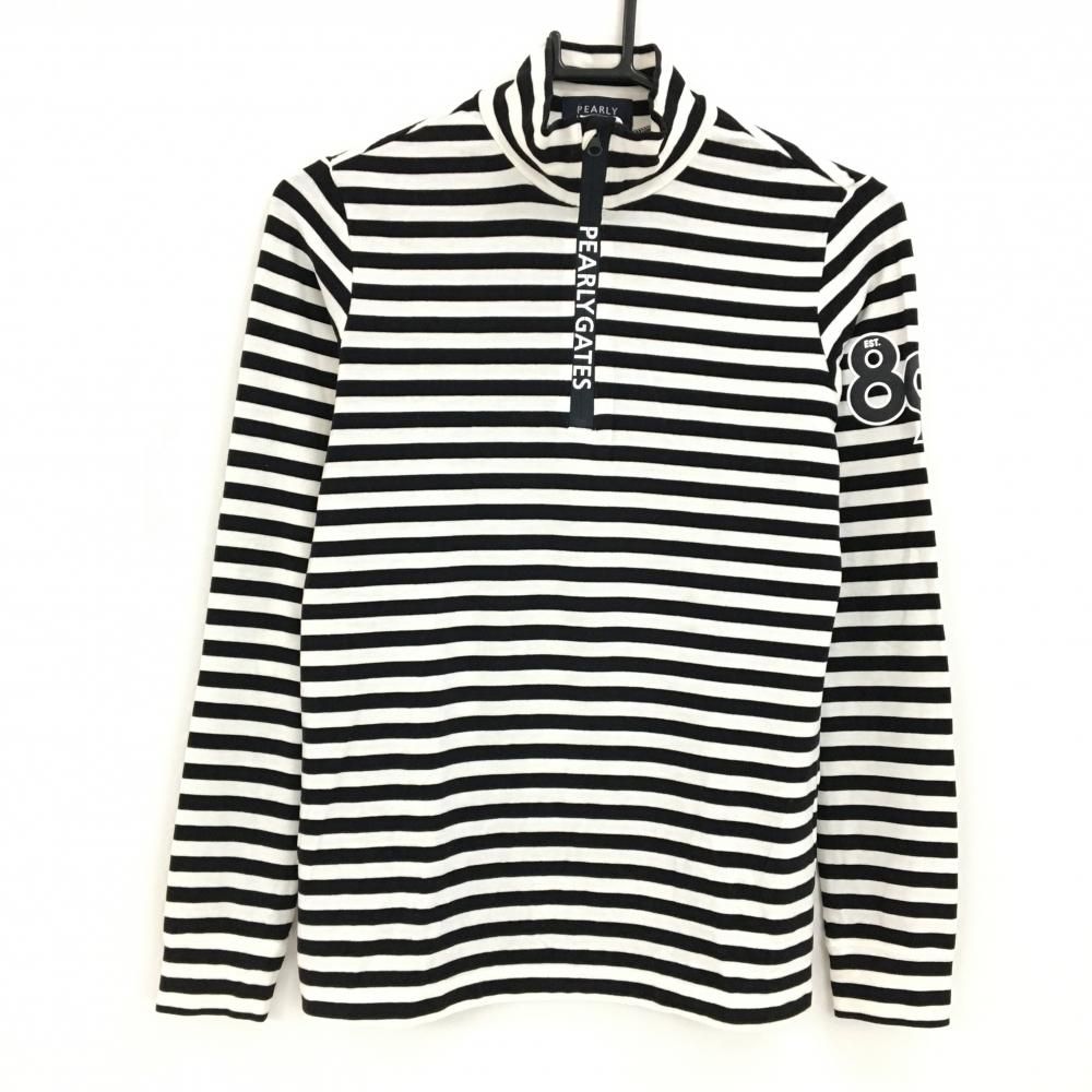 パーリーゲイツ　長袖　ハイネック　ボーダー　タグ付き 超美品】パーリーゲイツ 長袖ハイネックシャツ 白×黒 ボーダー 表微