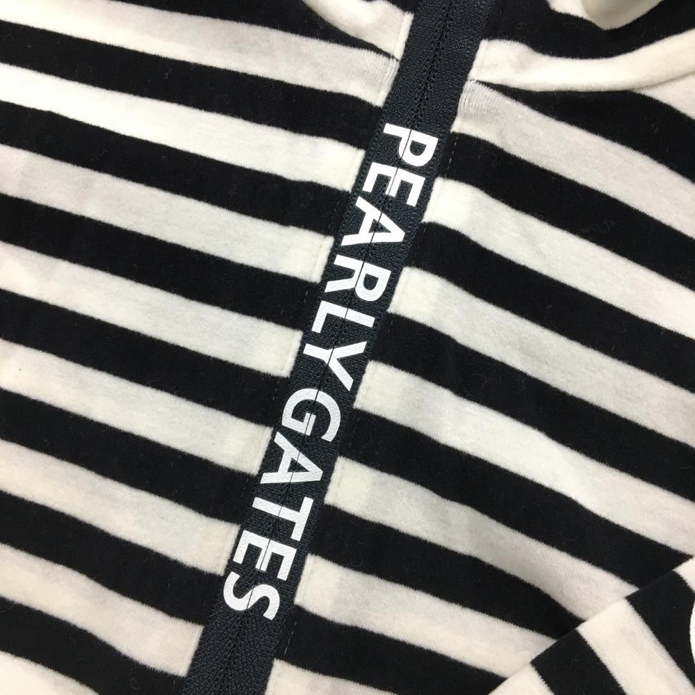 超美品】パーリーゲイツ 長袖ハイネックシャツ 白×黒 ボーダー 表微