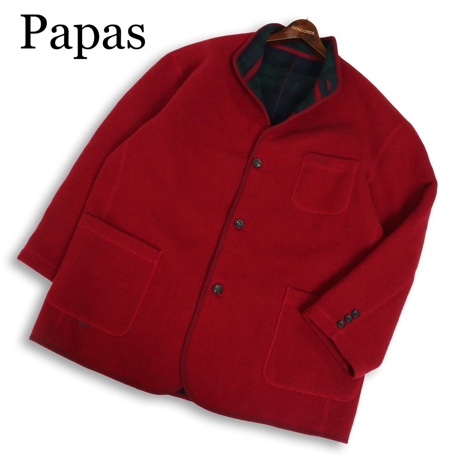 Papas パパス 秋冬 ロゴ刺繍☆ パイピング ウール100% ジャケット