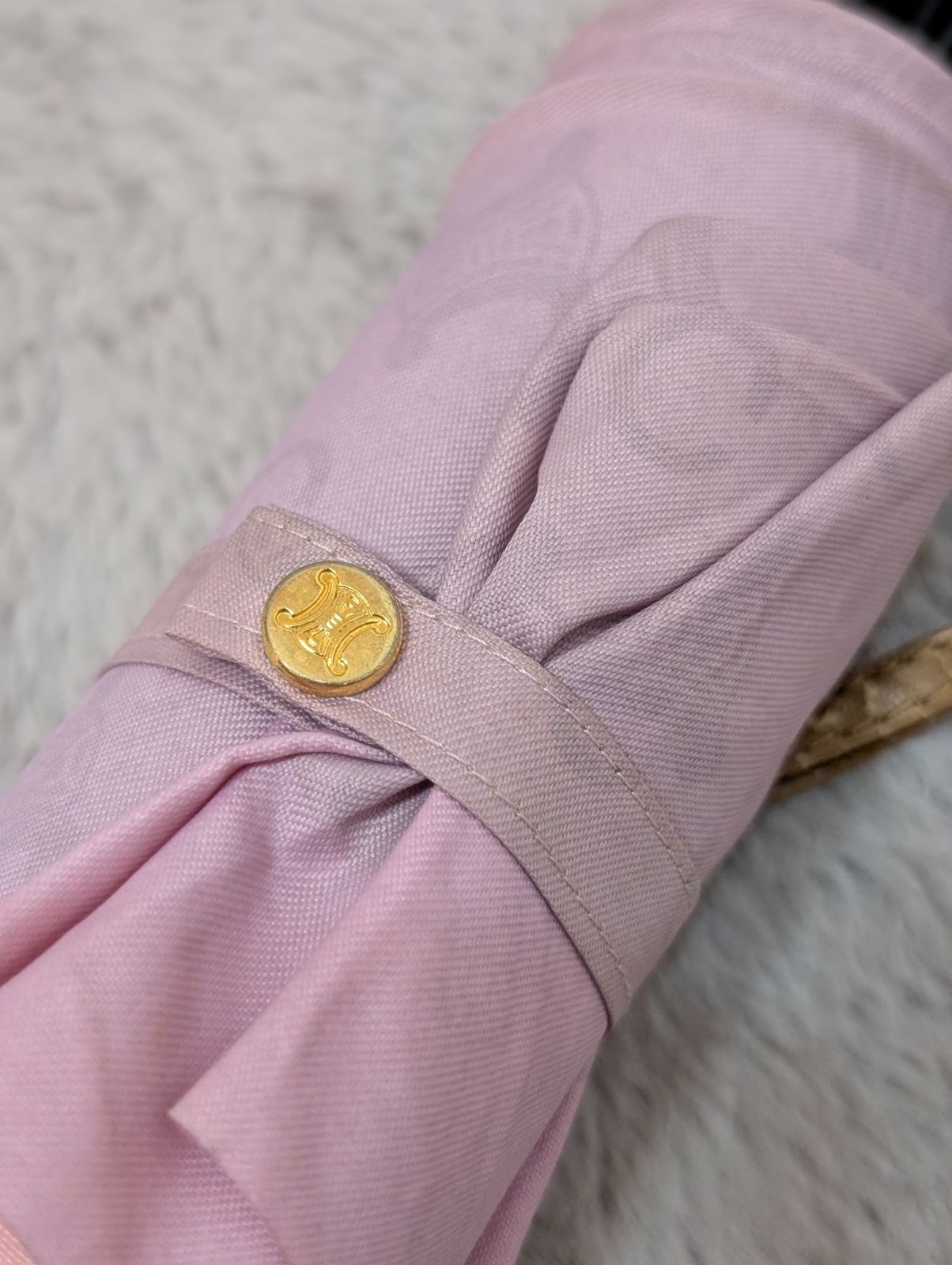 セリーヌ CELINE マカダム柄 折り畳み傘 ムーンバット キャメル×ピンク