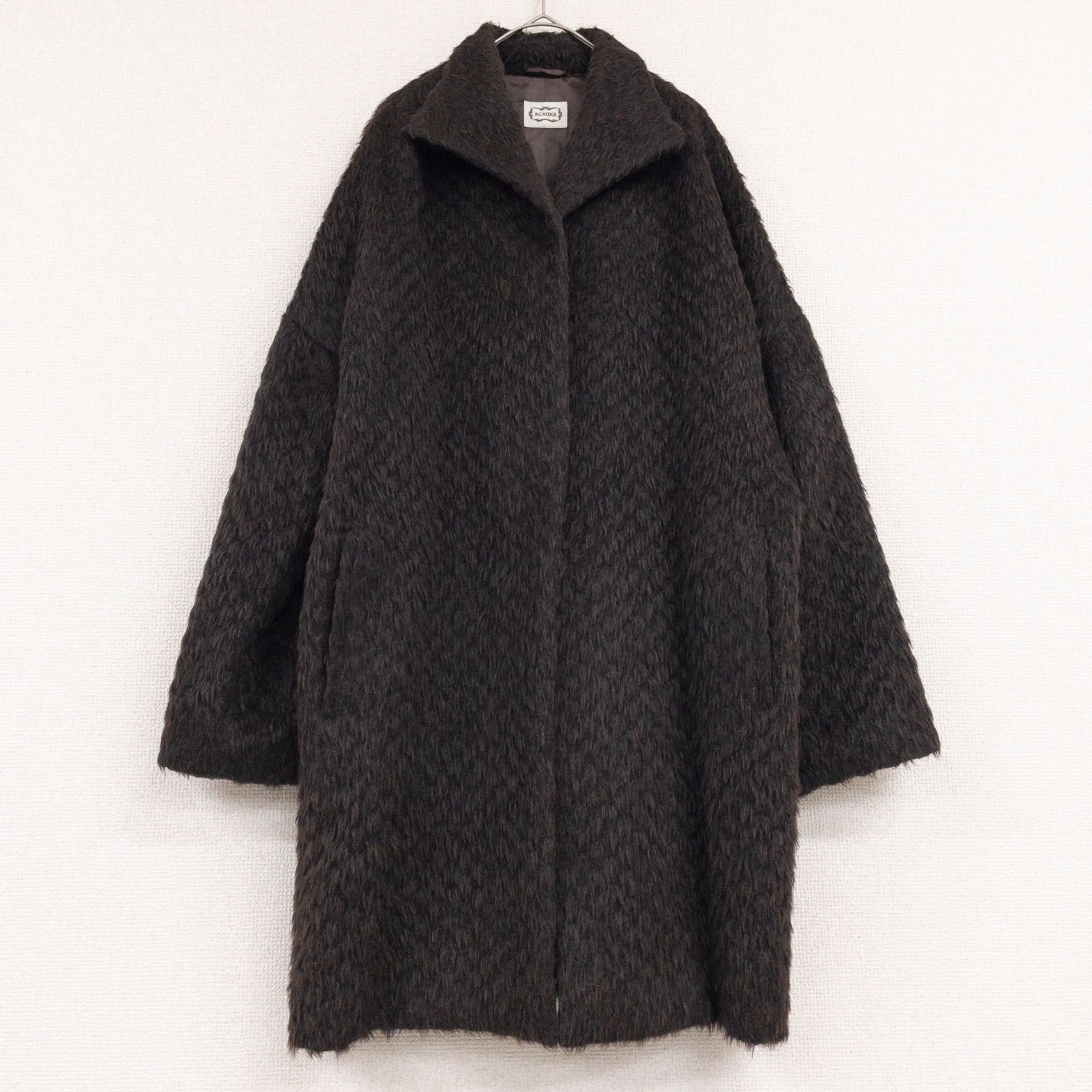 アニオナ AGNONA イタリア製◆アルパカ シャギーロングコート AGNONA アニオナ ロングコート シャギー アルパカ ウール ブラウン