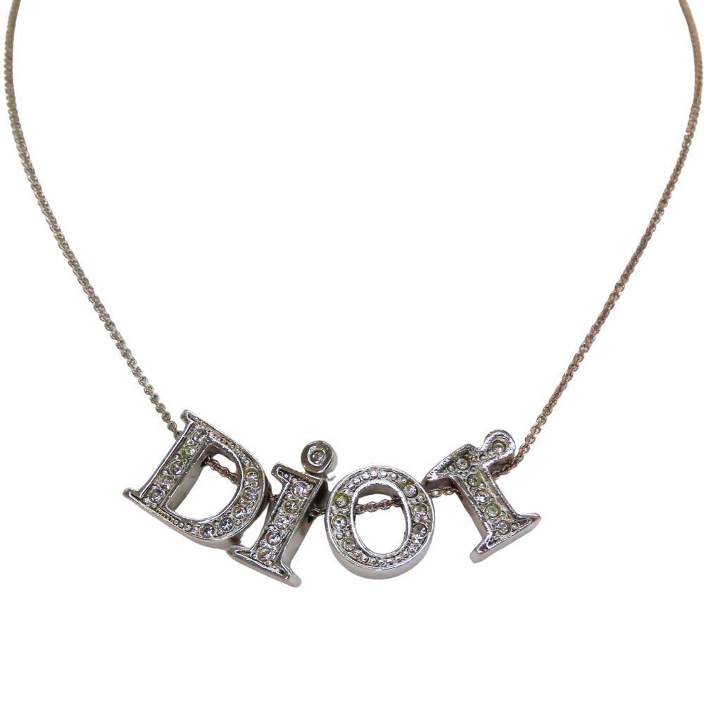 【美品】Dior ドイツ製　ラインストーン ネックレス シルバー レディース 中古】Christian Dior クリスチャンディオール Diorラインストーン