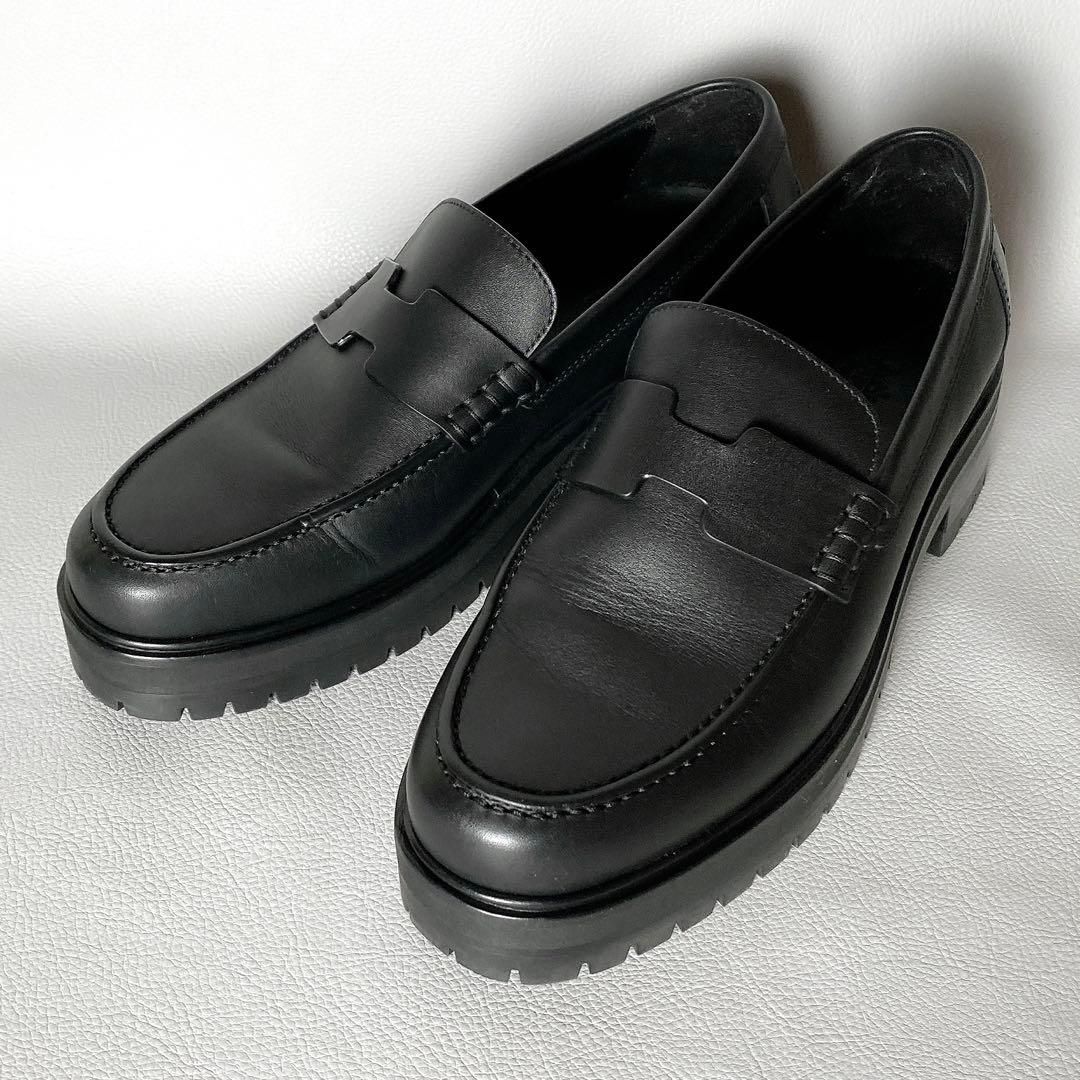 HERMES ブラック ローファー 37 HERMES / モカシン アイビー