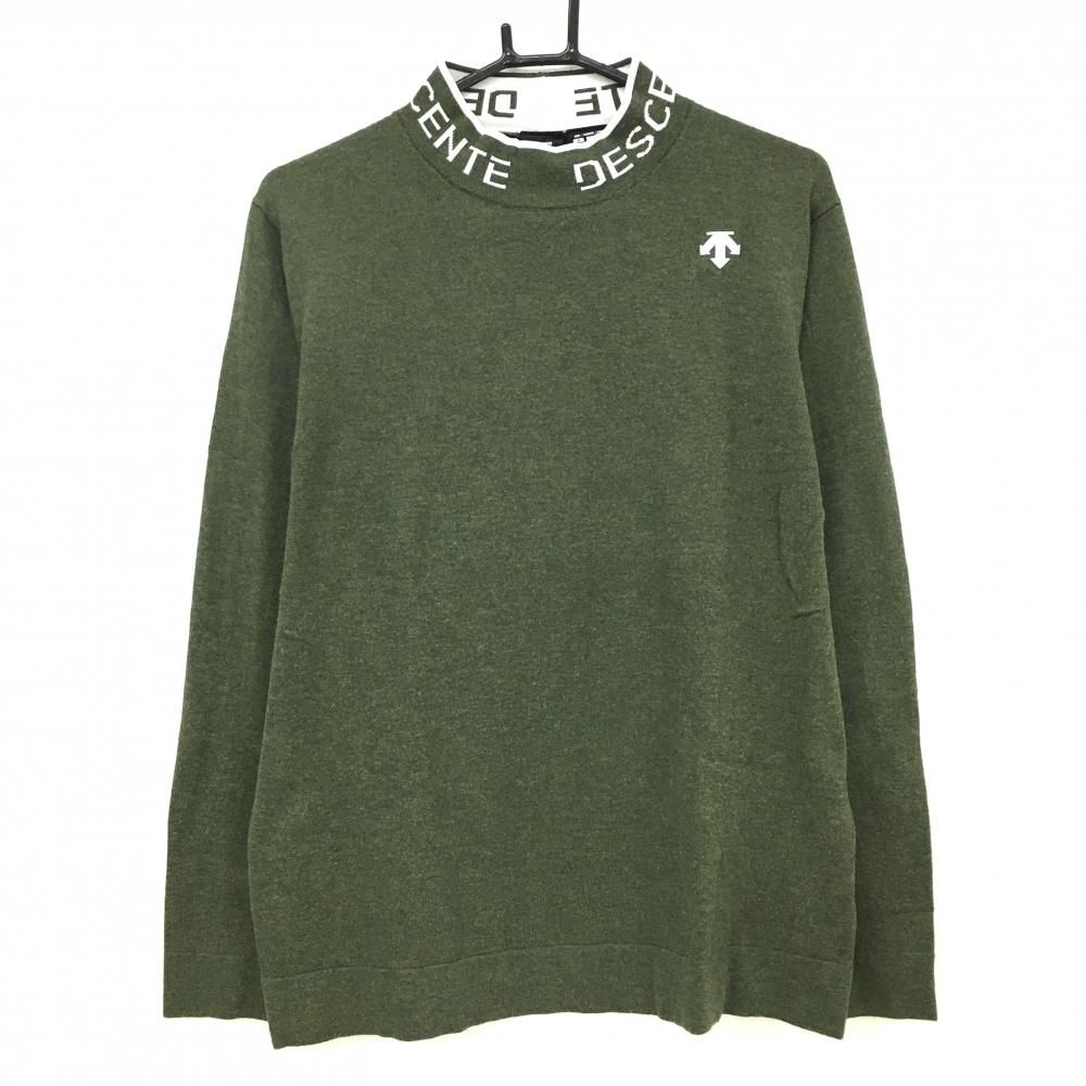 デサントゴルフ ハイネックセーター 杢グリーン×白 ネックロゴ 中田