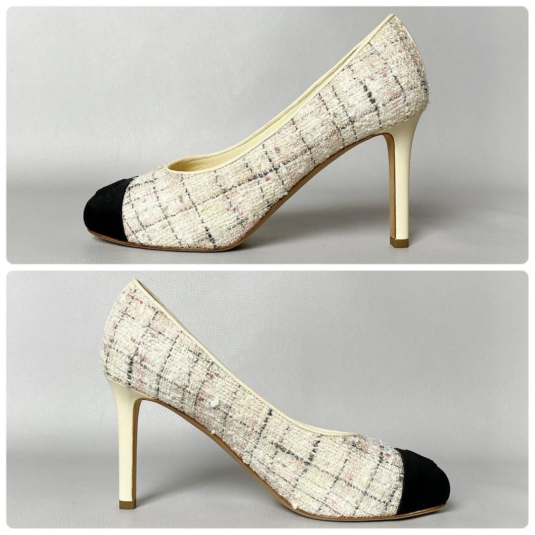 美品 CHANEL ココマーク ツイード パンプス 37.5 美品 CHANEL ココマーク ツイード バレエシューズ パンプス シャネル