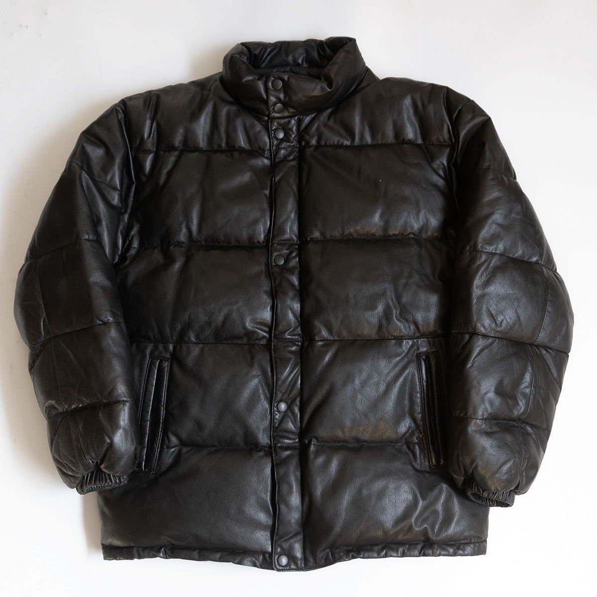 美品】WIND ARMOR【レザー ダウン ジャケット】L ブラック ウインド 