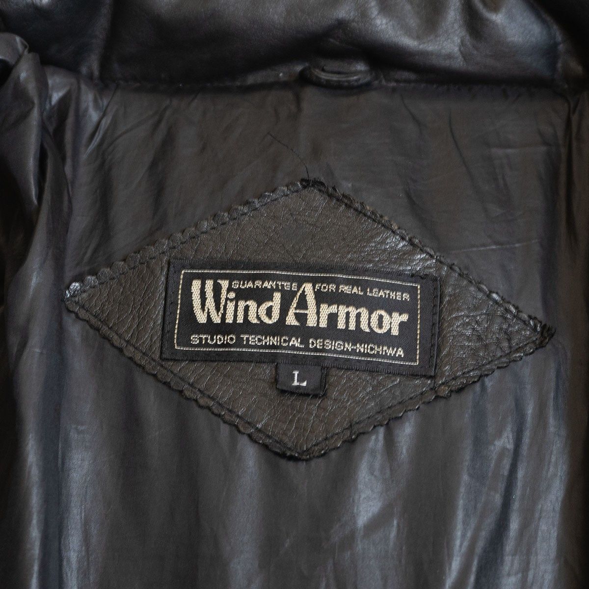 美品】WIND ARMOR【レザー ダウン ジャケット】L ブラック ウインド