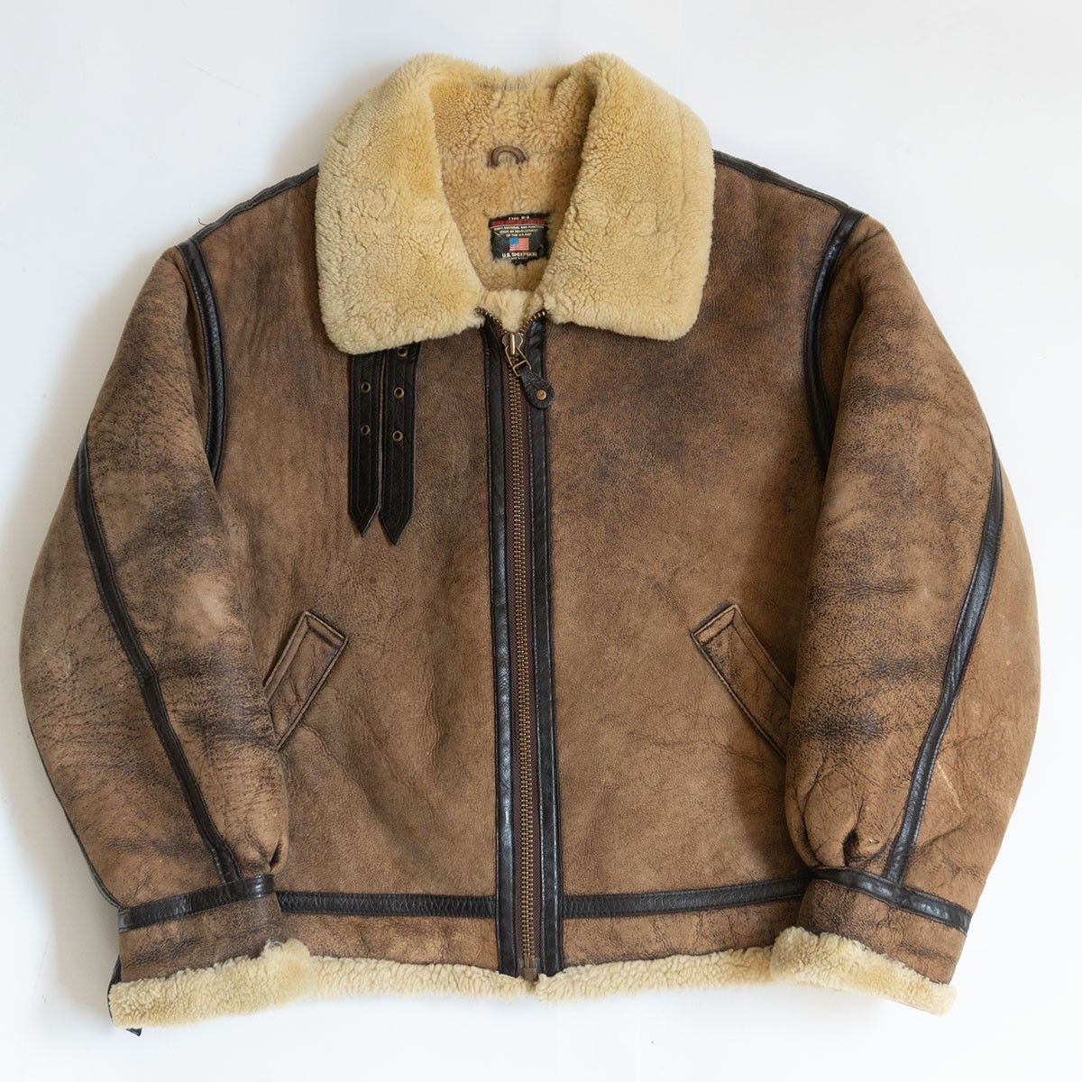 WIND ARMOR B-3 ムートン レザージャケット ブラウン M相当 羊革 中古