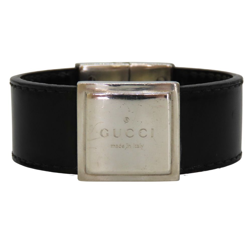 中古】GUCCI グッチ バングル SV925×レザー 約18.5cm 約52.15g メンズ