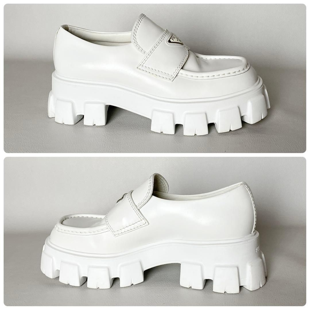 PRADA / モノリス ブラッシュドレザー ローファー 6.5 ホワイト プラダ