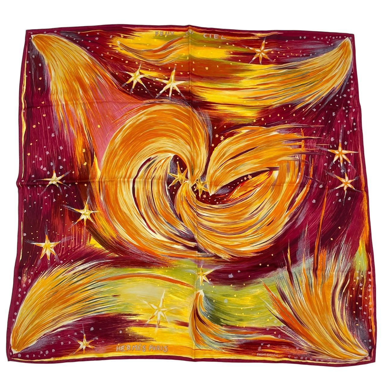 新品同様 HERMES エルメス スカーフ シルク100% カレ90 FEUX DU CIEL