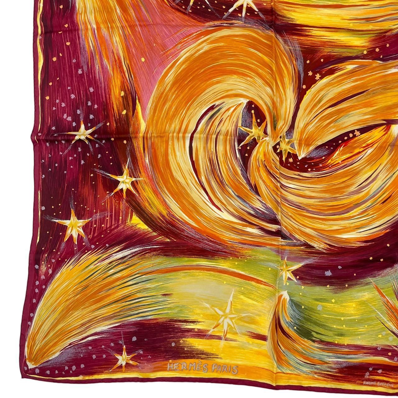 新品同様 HERMES エルメス スカーフ シルク100% カレ90 FEUX DU CIEL