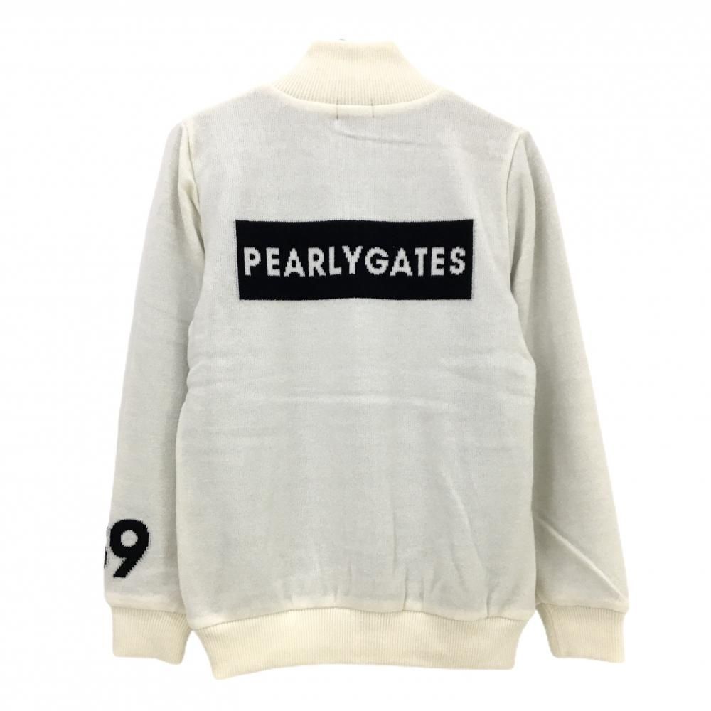 新品】パーリーゲイツ ニットジャケット 白系×黒 裏地英字総柄 ウール