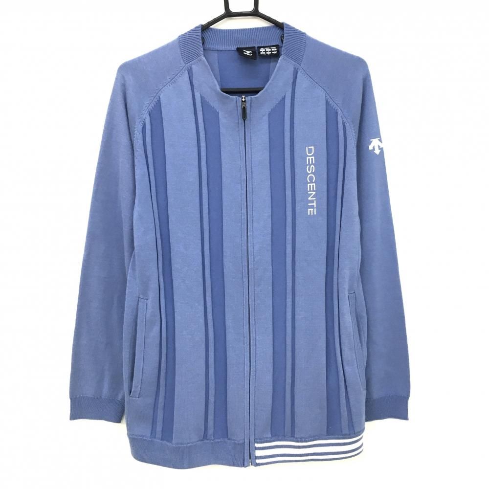 デサントゴルフ ニットジャケット ブルー ストライプ編み ウール混