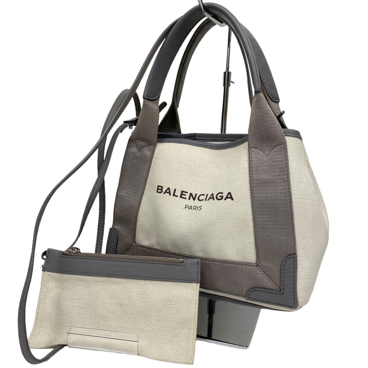 BALENCIAGA Navy Cabas XSネイビーカバス ポーチ付2WAYショルダーミニ 