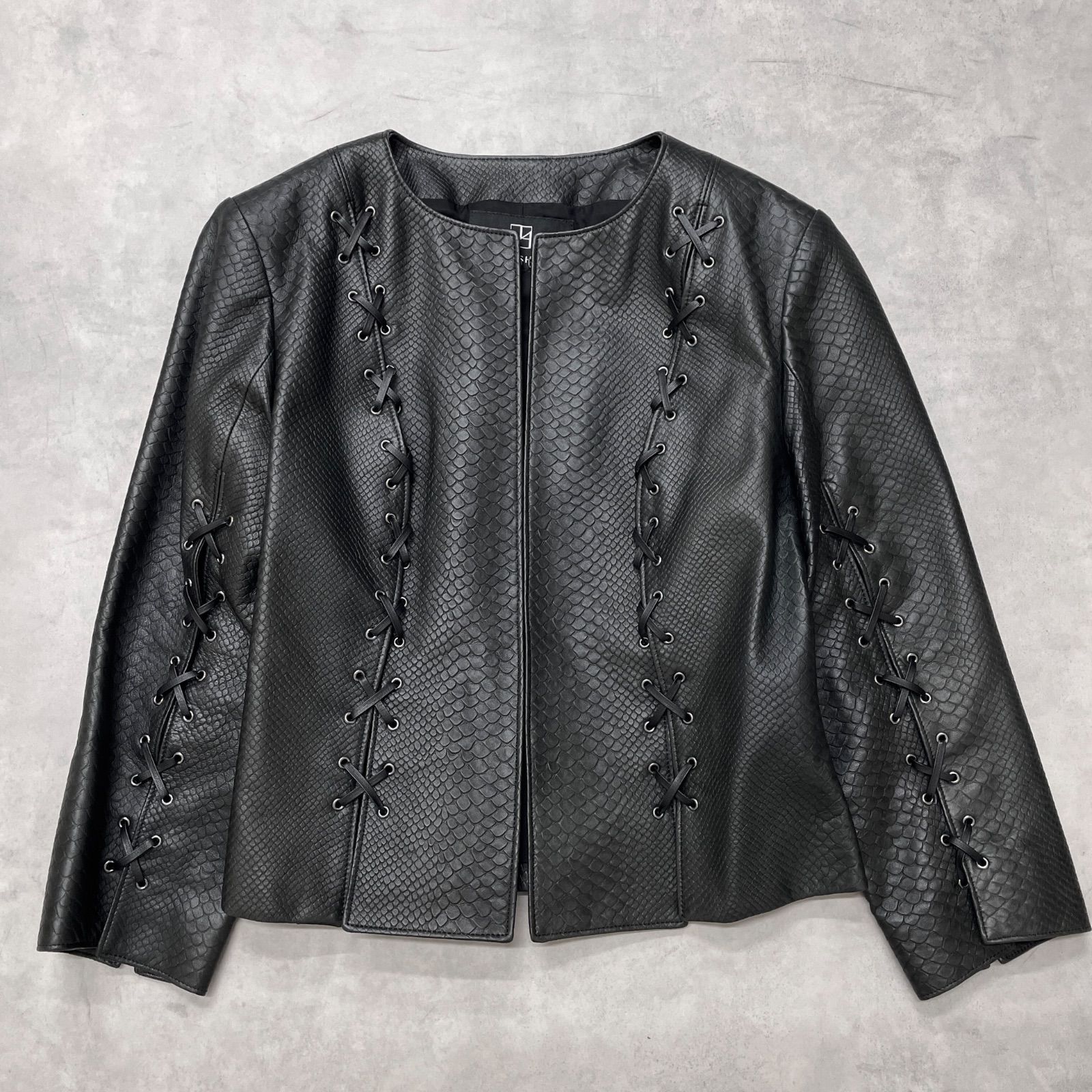 TAE ASHIDA タエアシダ ラムファー 本革コート レザー 7号 TAE ASHIDA タエアシダ レザージャケット ノーカラー レースアップ 型