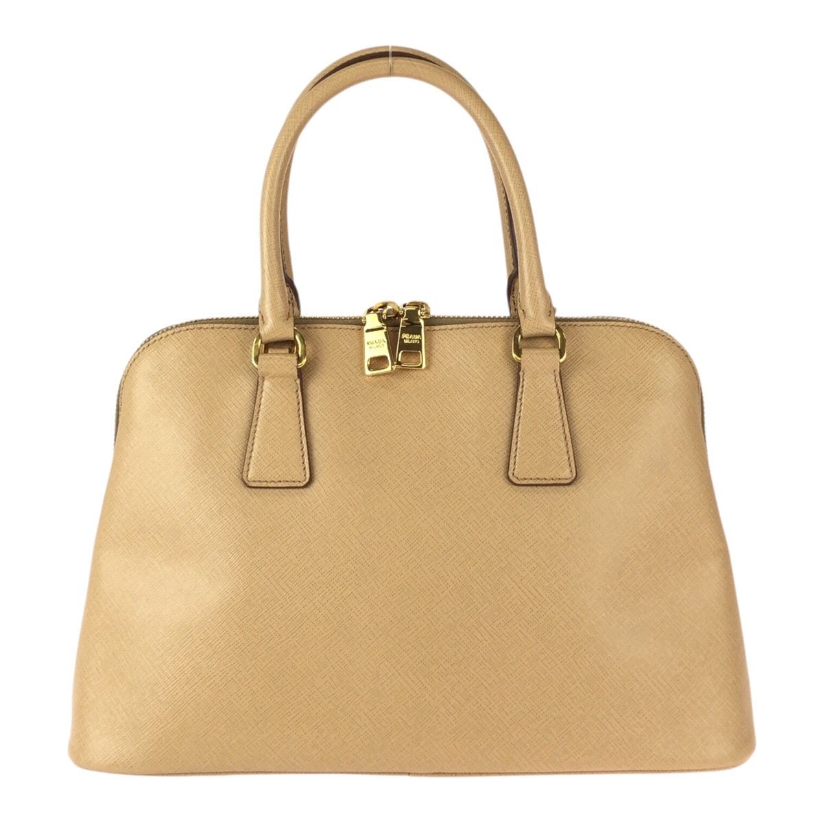 美品 PRADA プラダ サフィアーノ 三角ロゴプレート ベージュ ゴールド