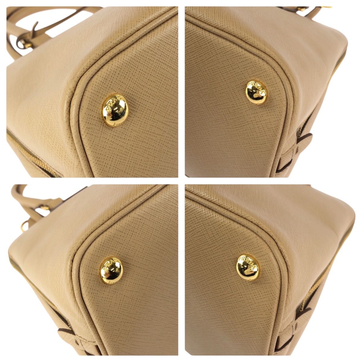 美品 PRADA プラダ サフィアーノ 三角ロゴプレート ベージュ ゴールド