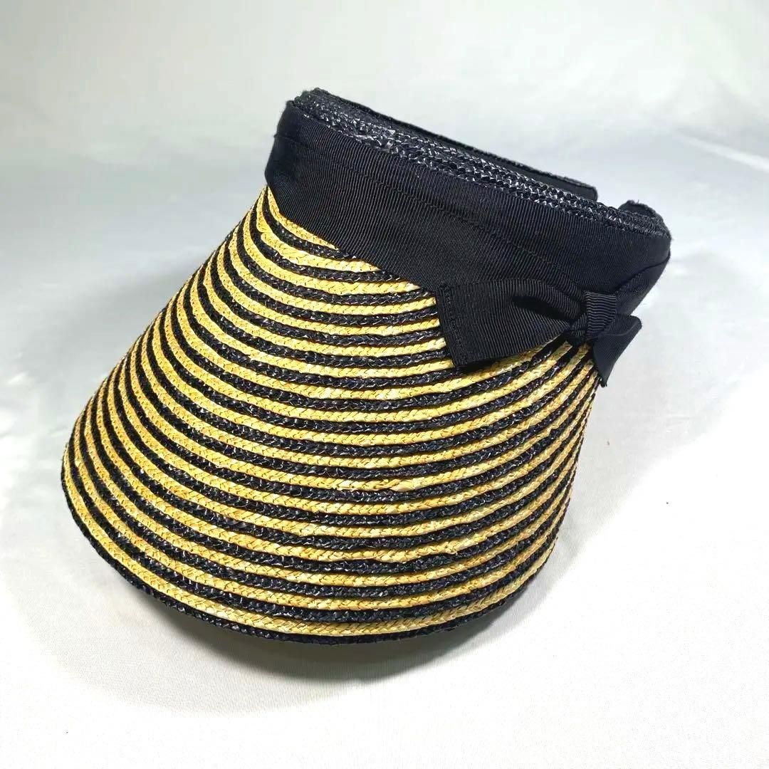 マキシン maxim リボン付き サンバイザー 麦わら ベージュ ブラック