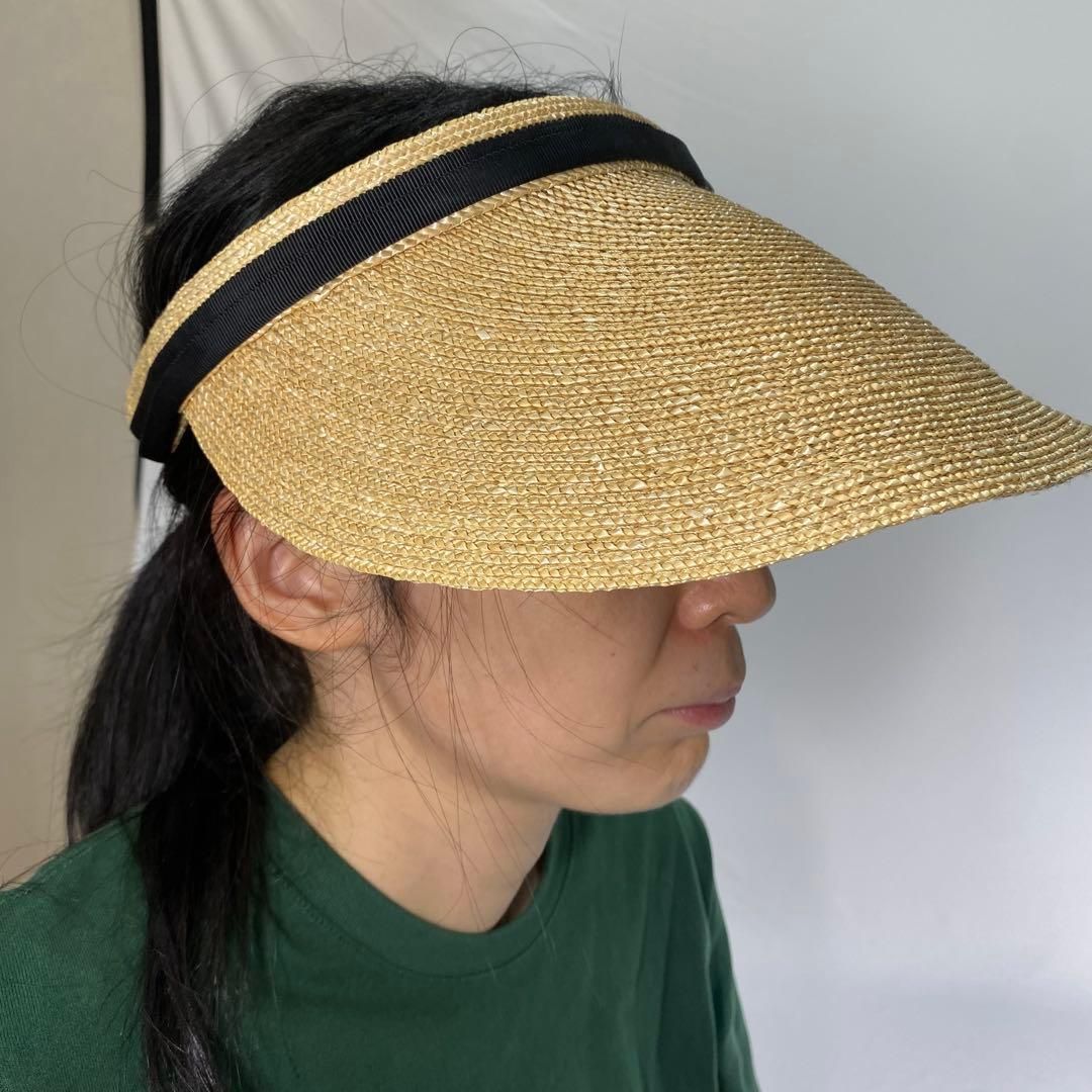 マキシン maxim リボン付き サンバイザー 麦わら ベージュ ブラック