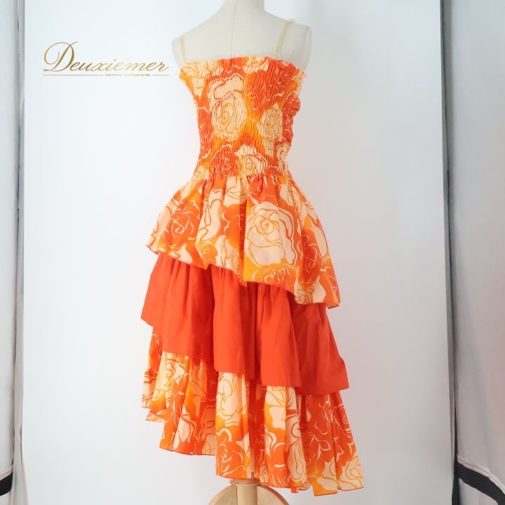 フラダンス 衣装 ワンピース ドレス オレンジ系 アロハスタンダード