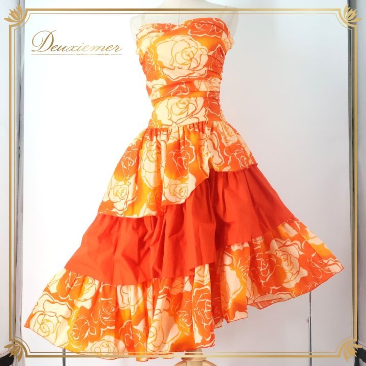 フラダンス 衣装 ワンピース ドレス オレンジ系 アロハスタンダード