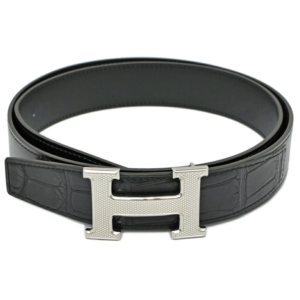 名東】エルメス ベルトバックル Hギヨシェ 32mm 90cm ブラック