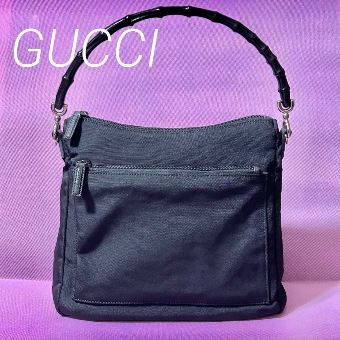 GUCCI ナイロン ショルダーバッグ ハンドバッグ バンブー ブラック 000