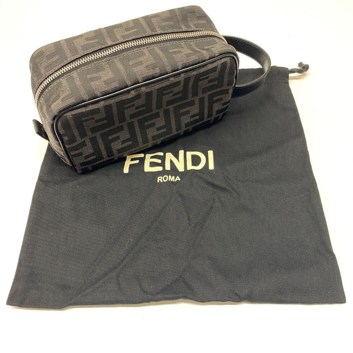 【管理番号-SK】FENDI　フェンディ　スモール FFジャカード ポーチ　ブラック