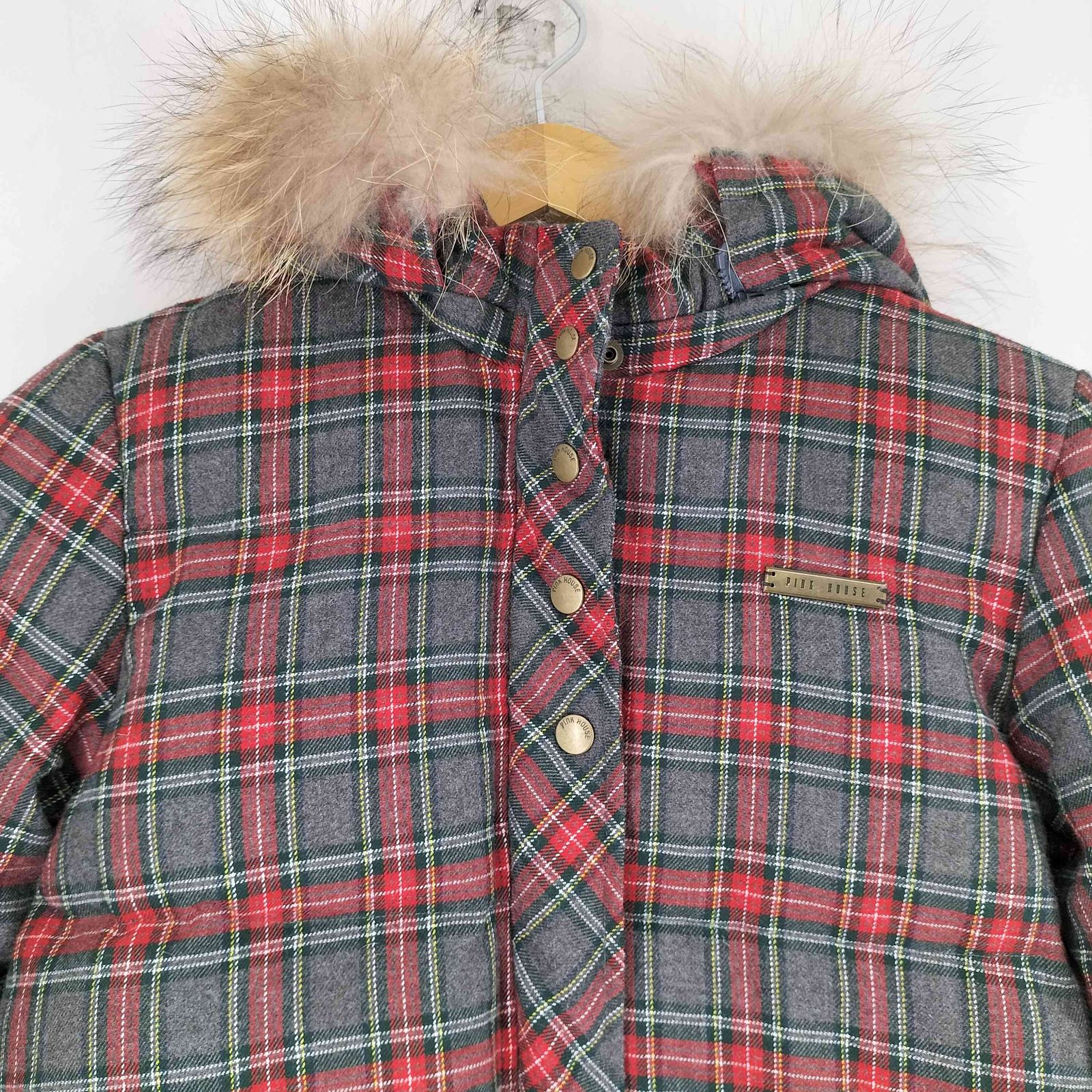 ピンクハウス PINK HOUSE チェック柄 ファー付き ダウンジャケット