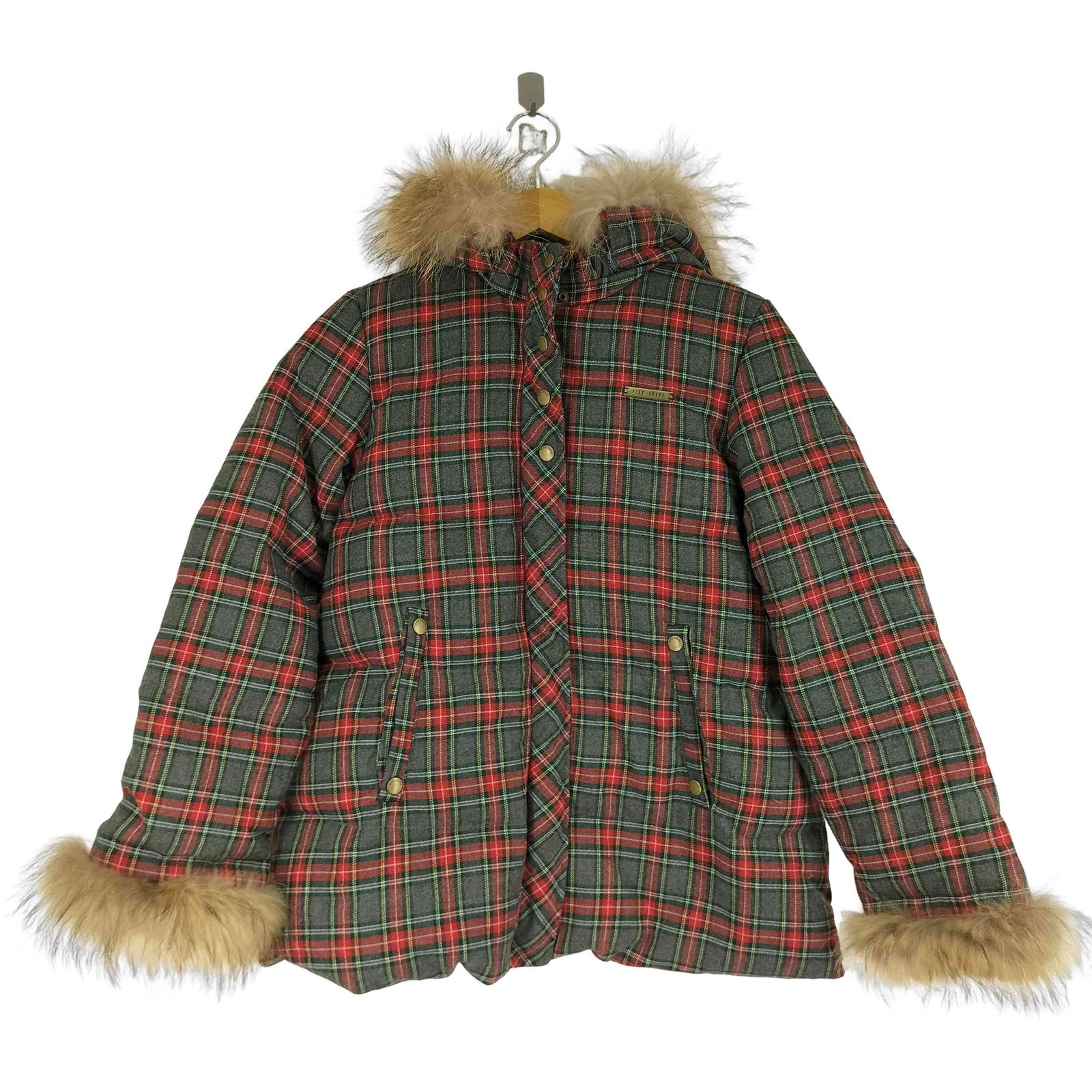 ピンクハウス PINK HOUSE チェック柄 ファー付き ダウンジャケット