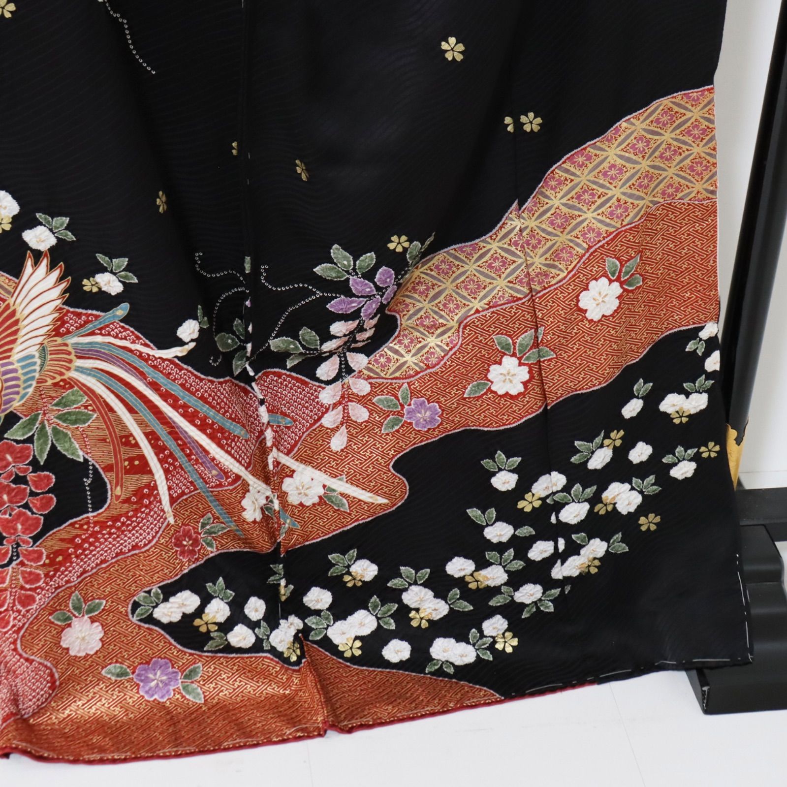 振袖 仮絵羽 未仕立て 正絹 同梱購入歓迎 リメイク用 絞り 鳳凰に藤柄