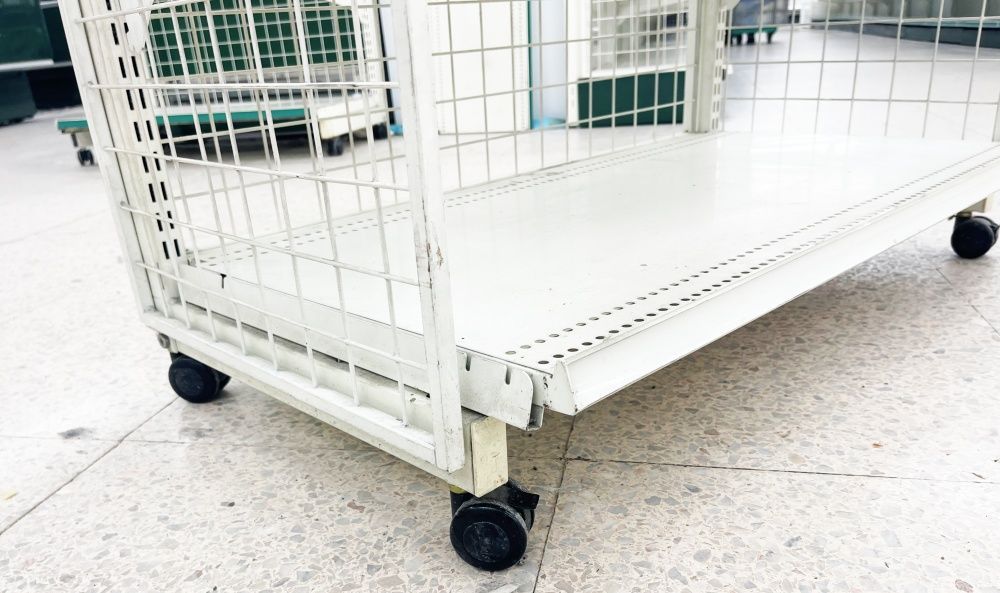 オカムラ製 H140cm×W90cm 単体片面4段エンド什器サイドネット付き 