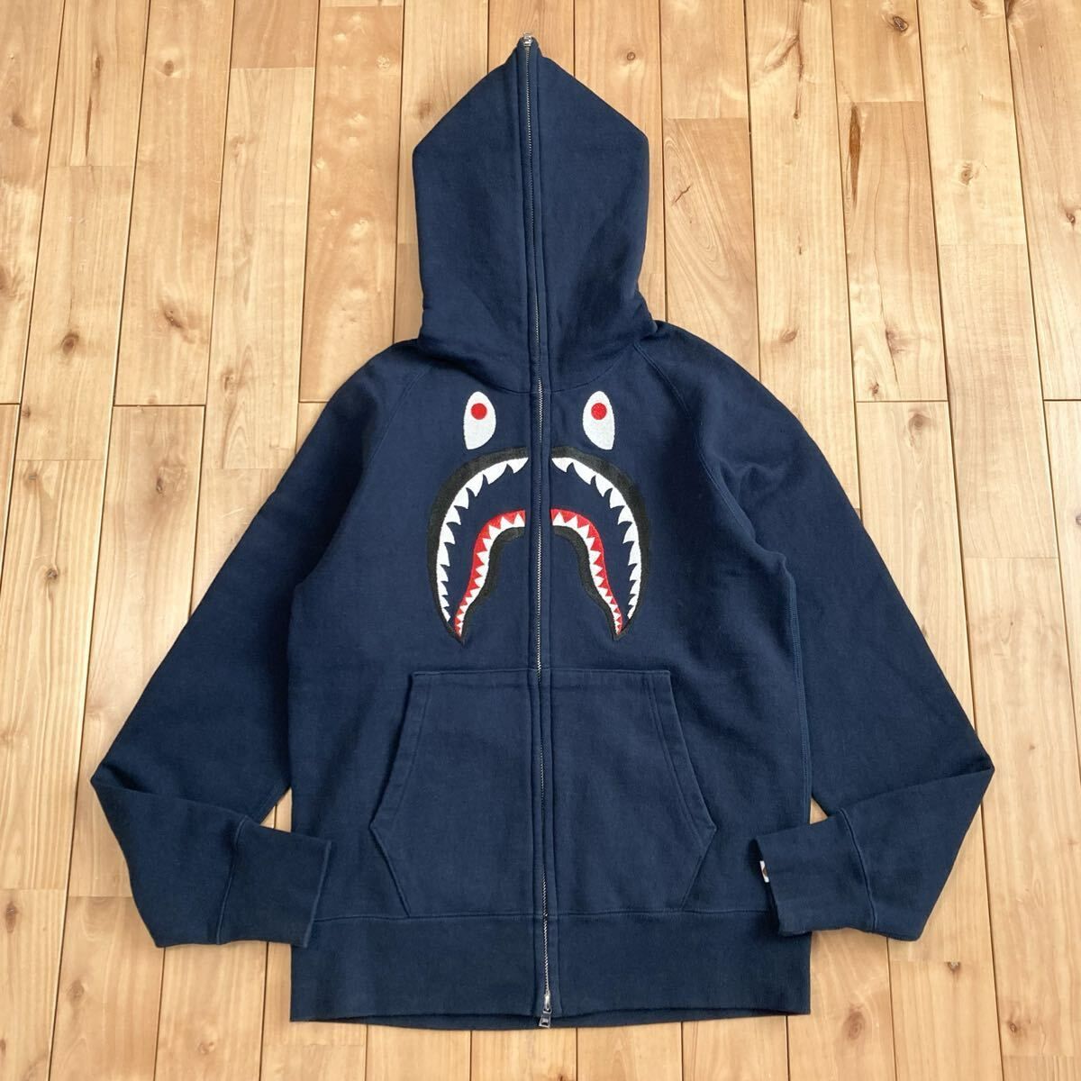 EMBROIDERY shark full zip hoodie Mサイズ ネイビー 刺繍 シャーク
