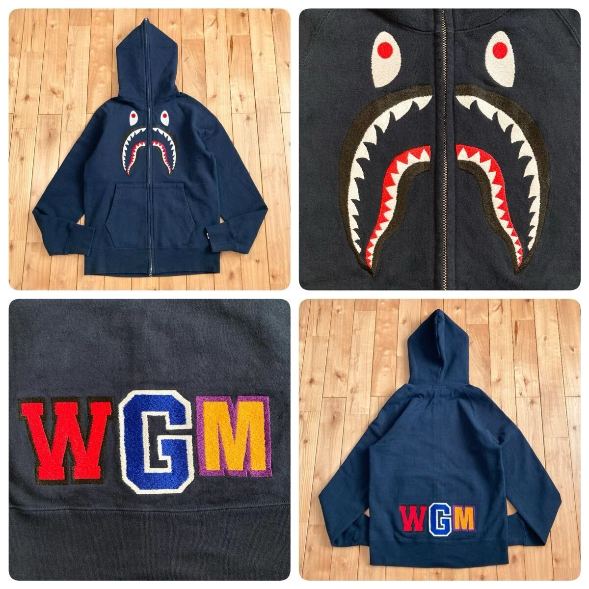 EMBROIDERY shark full zip hoodie Mサイズ ネイビー 刺繍 シャーク
