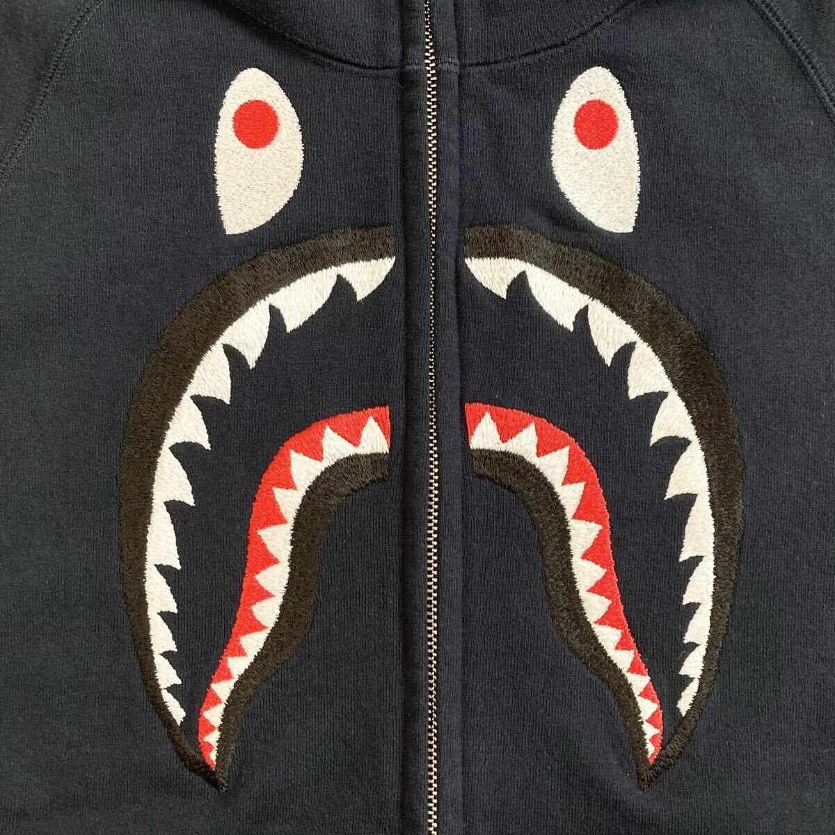 EMBROIDERY shark full zip hoodie Mサイズ ネイビー 刺繍 シャーク