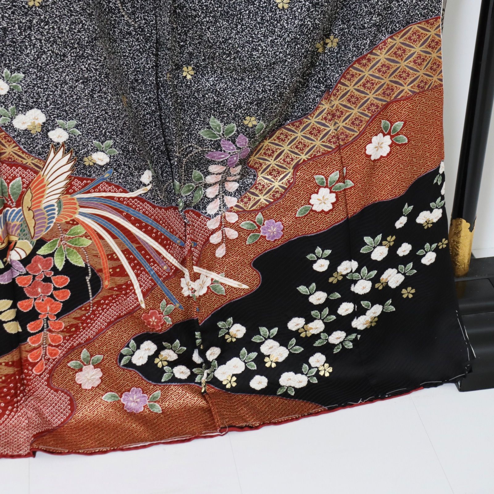 振袖 仮絵羽 未仕立て 正絹 同梱購入歓迎 リメイク用 絞り 鳳凰に藤柄
